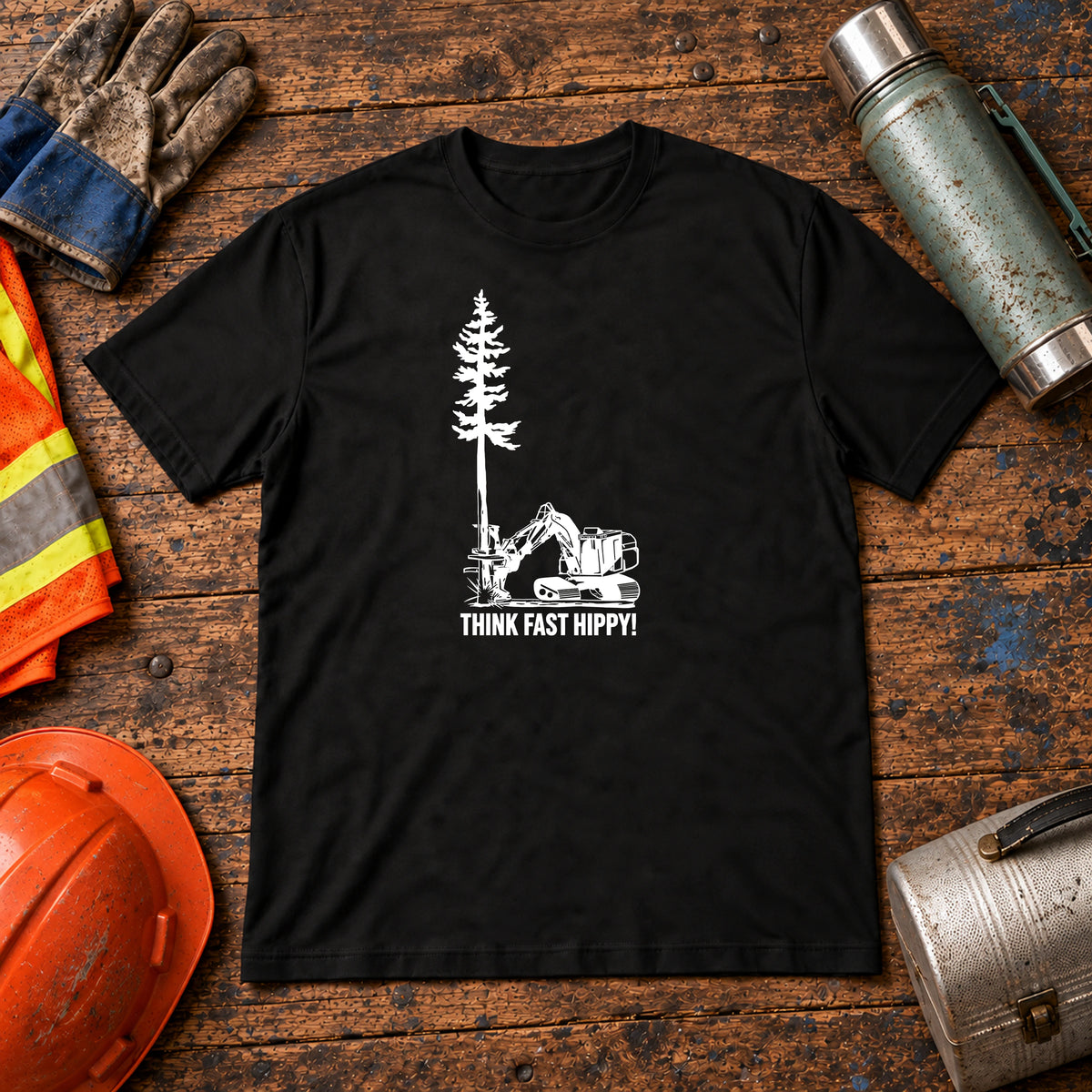 Think Fast Hippy Feller Buncher Logging T-Shirt